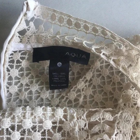 AQUA ivory crochet knit lace sheer long sleeve ruffle tier layered dress - Picture 6 of 16